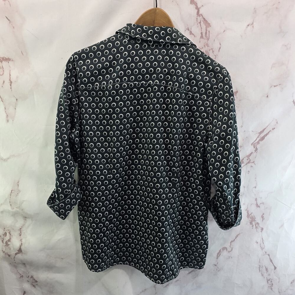 Foxcroft Shirt Womens 10 Black White Button Up Wrinkle Free Iron Fitted Circle - Picture 6 of 12